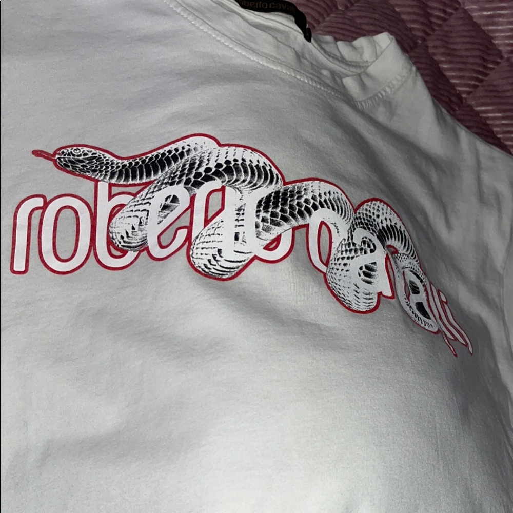 Roberto Cavalli White and Black Snake Tee